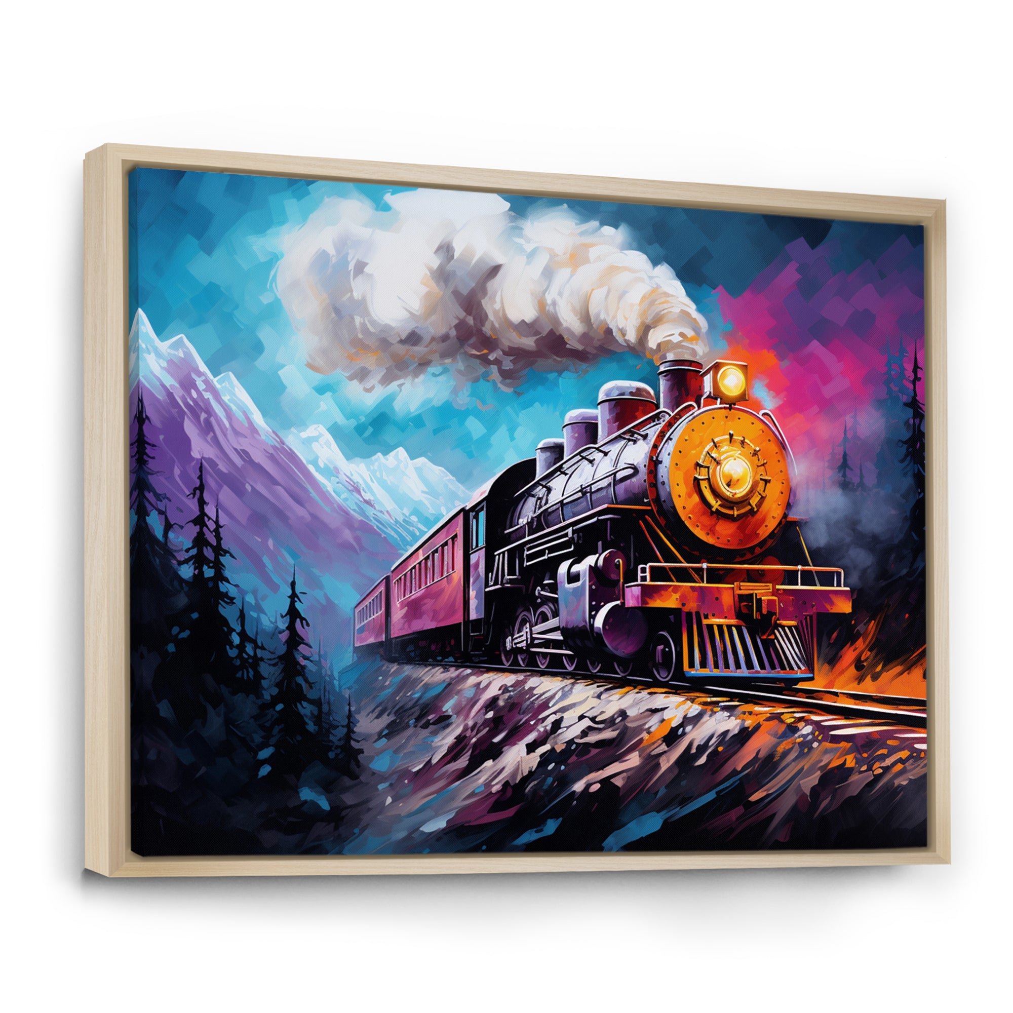 Steam train Travelling In Winter Snow Painting - Train Canvas Wall Art