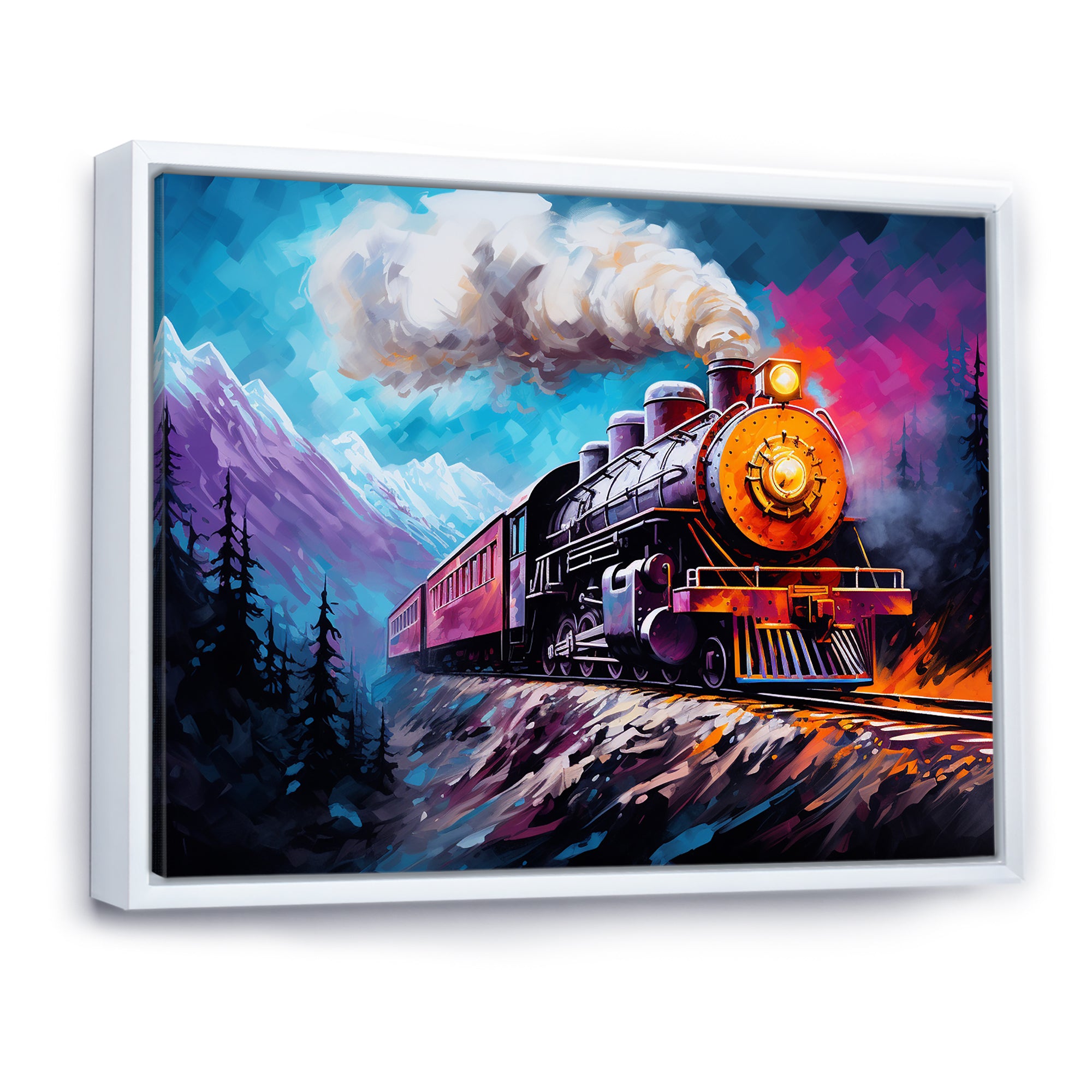 Steam train Travelling In Winter Snow Painting - Train Canvas Wall Art