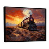 Steam train Travelling Sunset Landscape Painting I - Train Canvas Wall Art