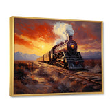 Steam train Travelling Sunset Landscape Painting I - Train Canvas Wall Art