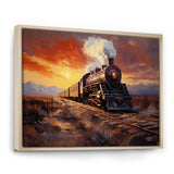 Steam train Travelling Sunset Landscape Painting I - Train Canvas Wall Art