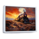 Steam train Travelling Sunset Landscape Painting I - Train Canvas Wall Art