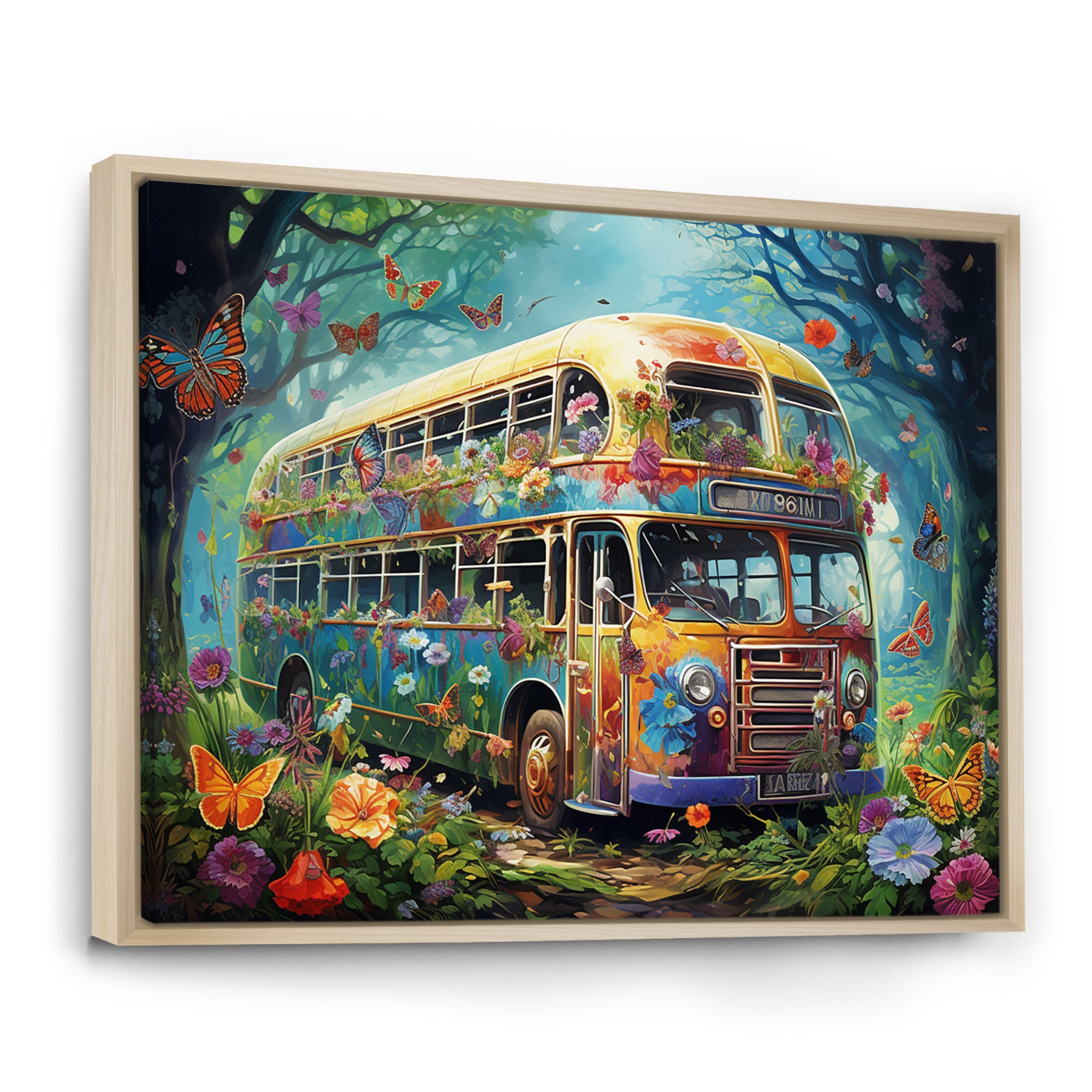 Magic Hippie Bus In The Flower Forest - Car Van Canvas Wall Art