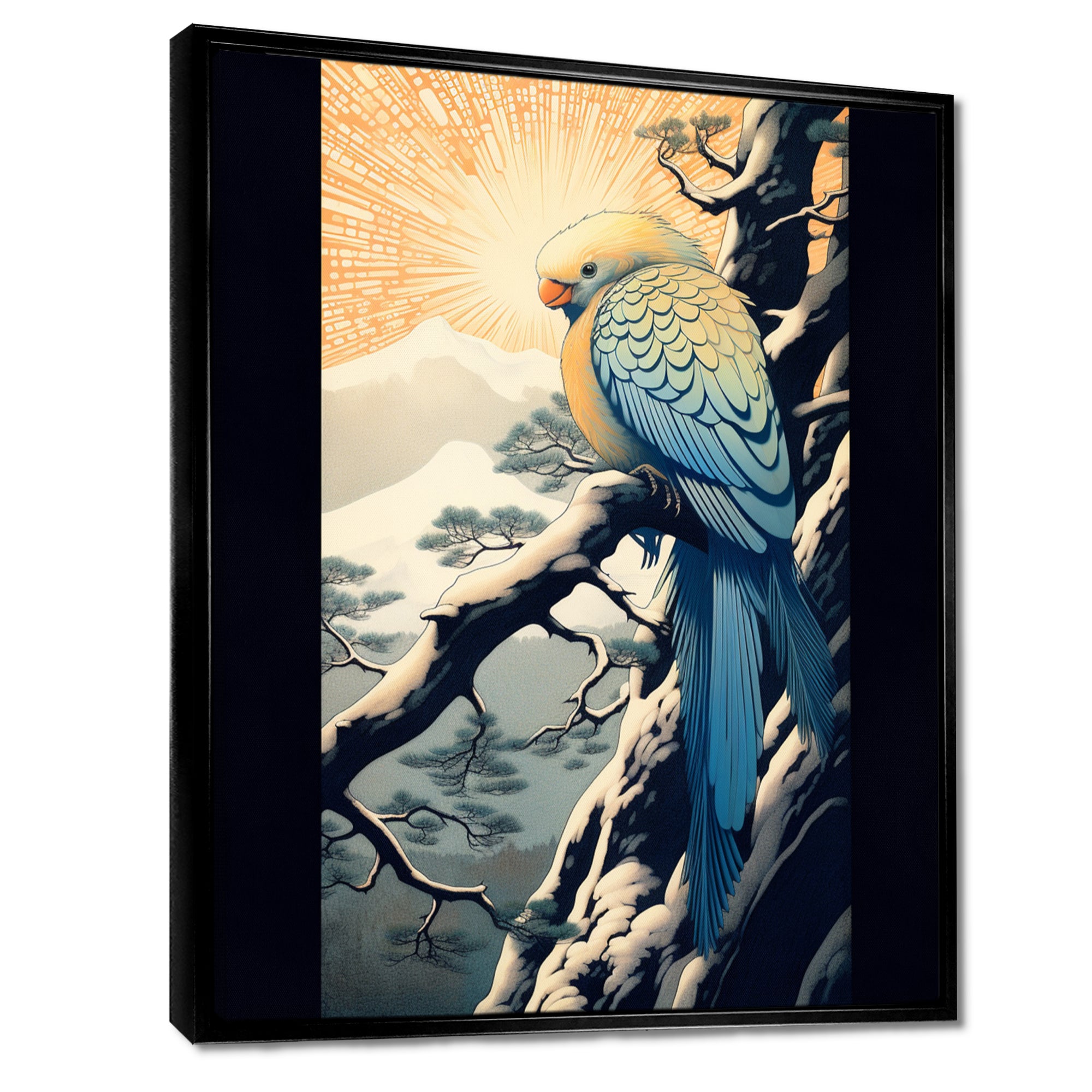 Blue Bird On Winter Brench - Bird Home Decor Art