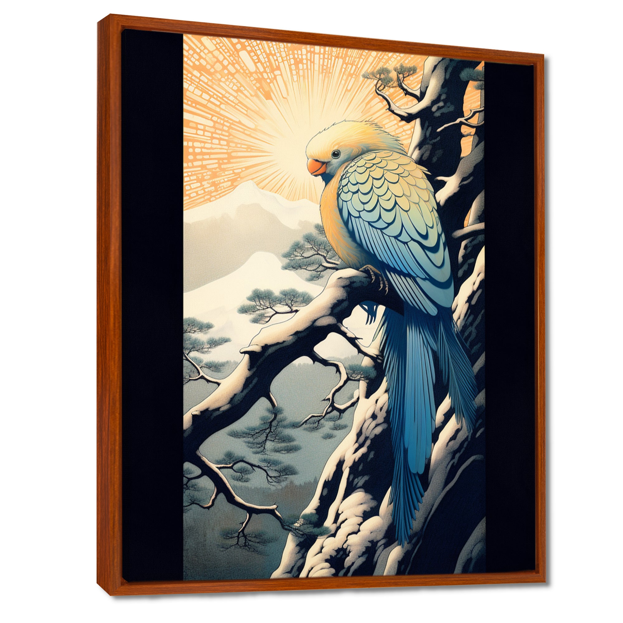 Blue Bird On Winter Brench - Bird Home Decor Art