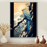 Blue Bird On Winter Brench - Bird Home Decor Art