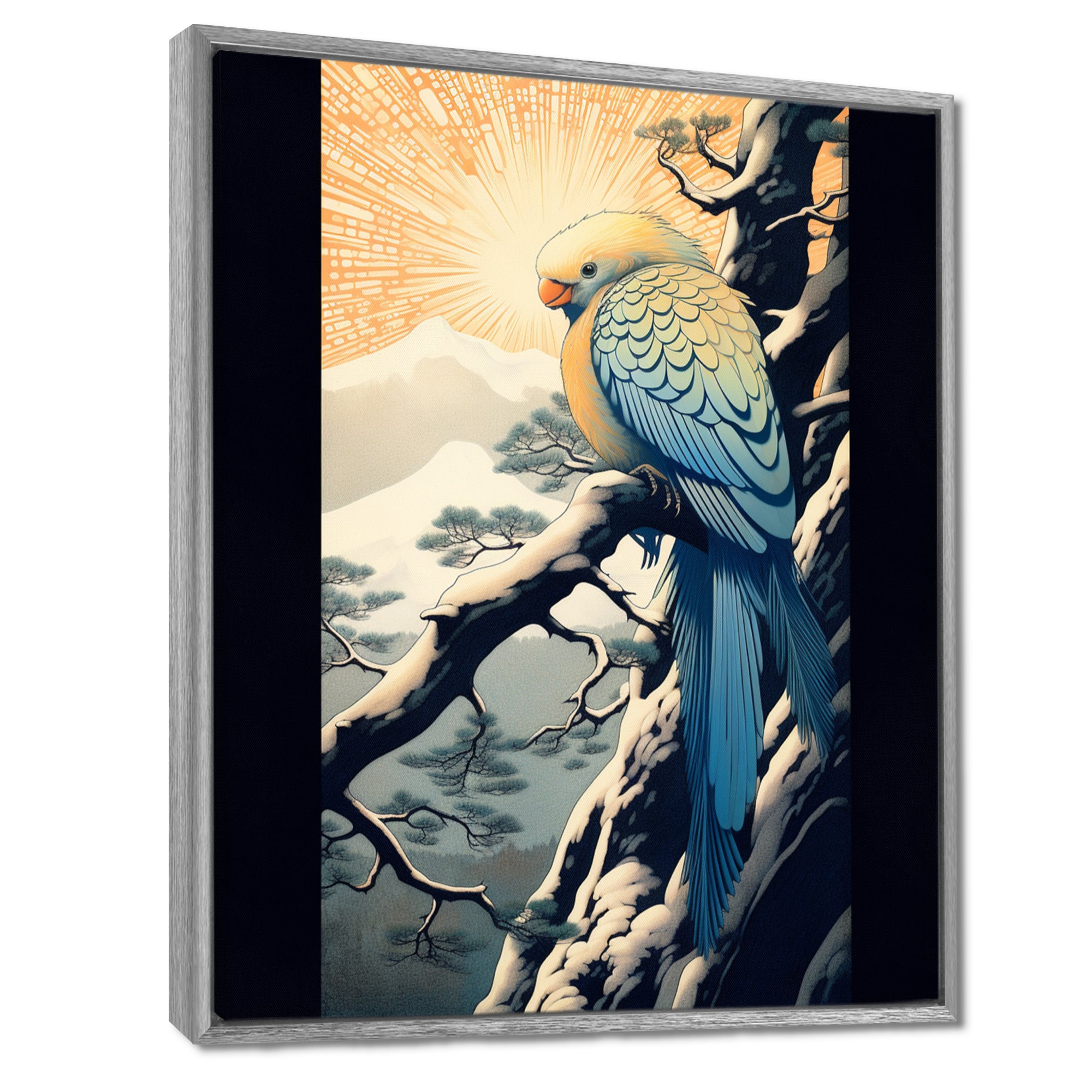Blue Bird On Winter Brench - Bird Home Decor Art