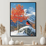 Cardinal Bird In Winter Mountain Landscape - Bird Living Room Wall Art