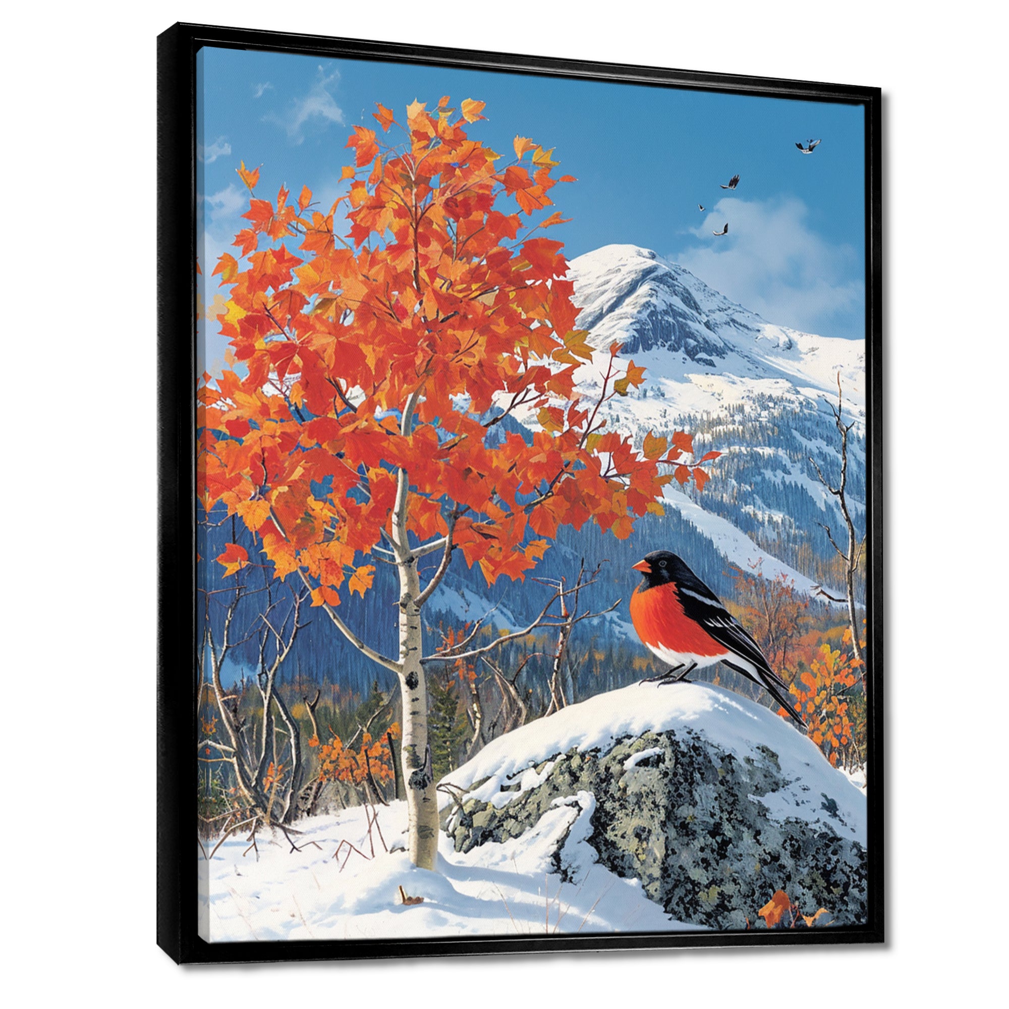 Cardinal Bird In Winter Mountain Landscape - Bird Living Room Wall Art