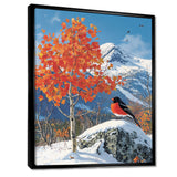 Cardinal Bird In Winter Mountain Landscape - Bird Living Room Wall Art
