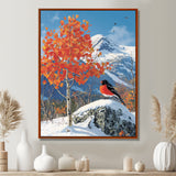 Cardinal Bird In Winter Mountain Landscape - Bird Living Room Wall Art