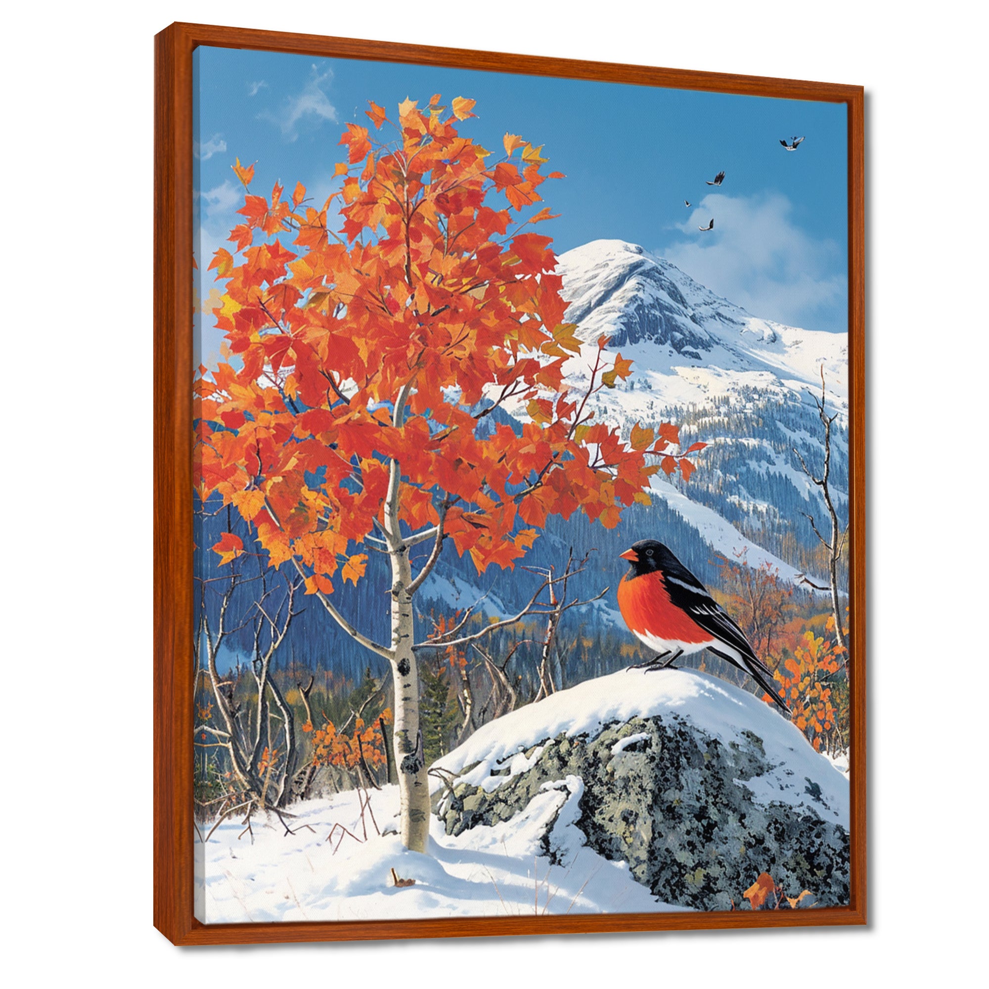 Cardinal Bird In Winter Mountain Landscape - Bird Living Room Wall Art