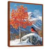 Cardinal Bird In Winter Mountain Landscape - Bird Living Room Wall Art