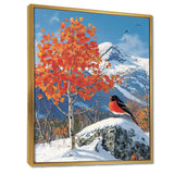 Cardinal Bird In Winter Mountain Landscape - Bird Living Room Wall Art