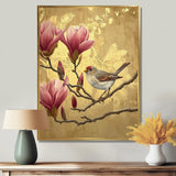 Finch Bird On Magnolia Tree - Bird Wall Decor