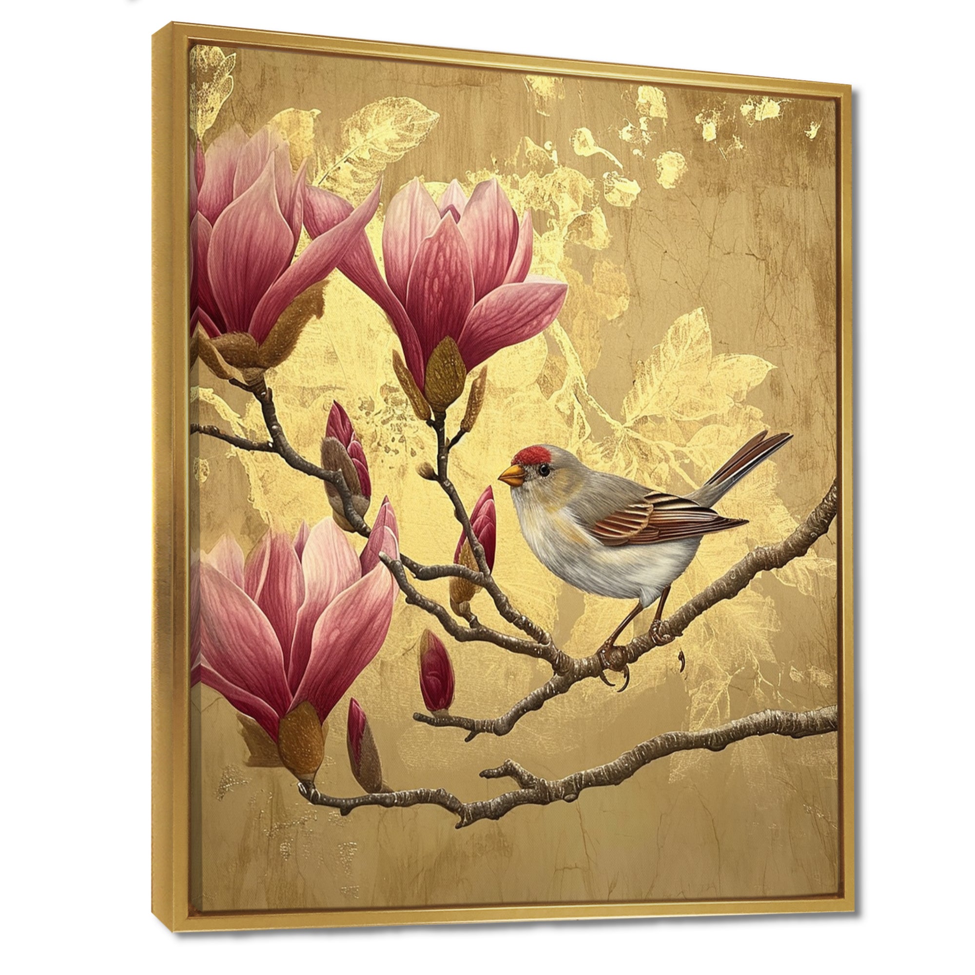 Finch Bird On Magnolia Tree - Bird Wall Decor