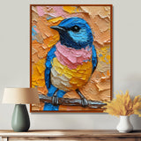 Blue Nightingale Bird On Branch - Multi-Color Bird Wall Art