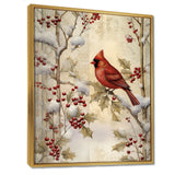 Red Cardinal Bird On Branch Christmas Wood - Bird Large Canvas Wall Art