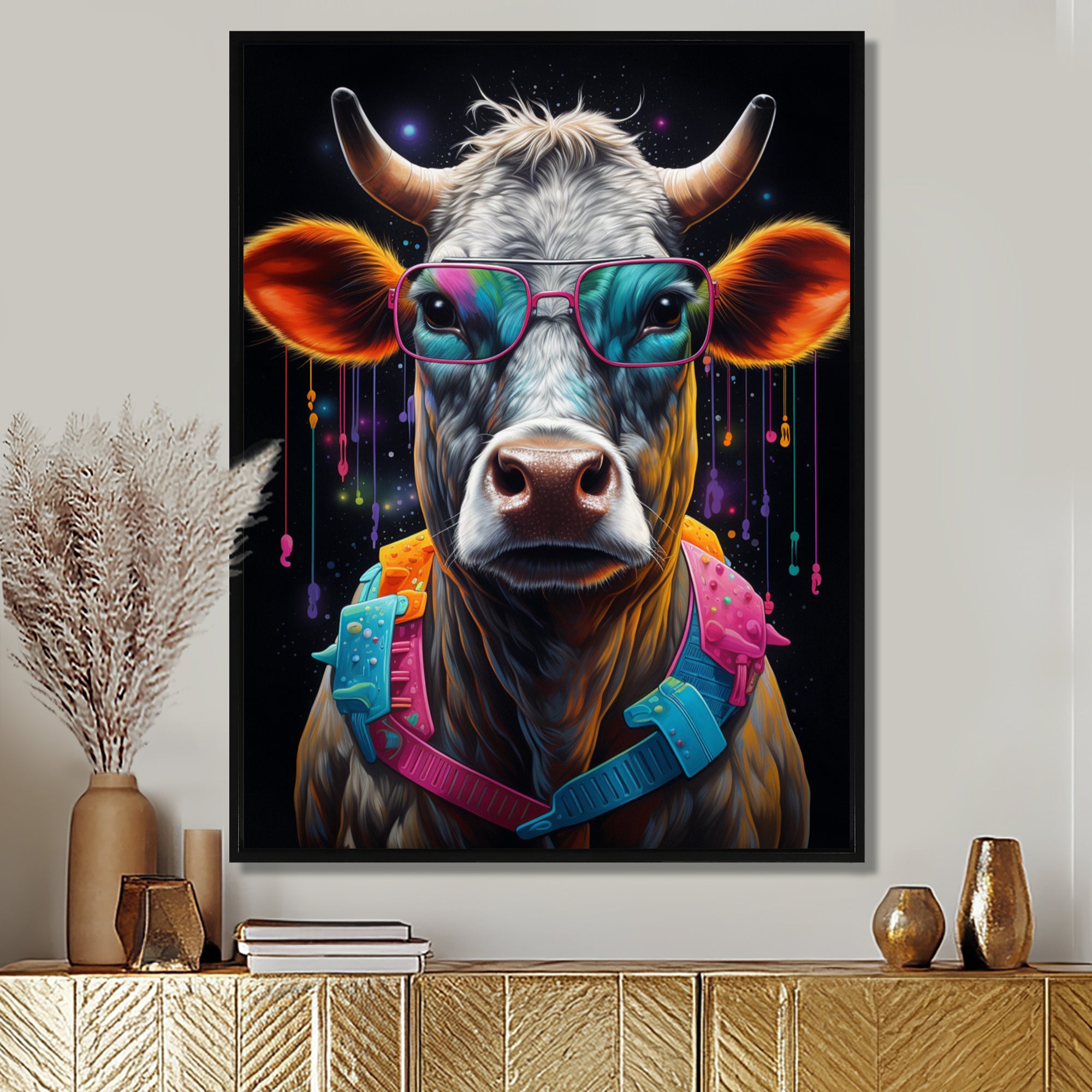 Cow With Cool Blue Sunglasses - Cow Fashion Wall Art Prints