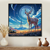 Nocturnal Deer On The Prairie - Blue Deer Landscape Mountains Wall Art