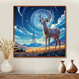 Nocturnal Deer On The Prairie - Blue Deer Landscape Mountains Wall Art