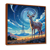 Nocturnal Deer On The Prairie - Blue Deer Landscape Mountains Wall Art
