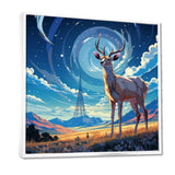 Nocturnal Deer On The Prairie - Blue Deer Landscape Mountains Wall Art