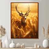 Noble Dear In Summer Wheatfields - Deer Landscape Framed Canvas Art