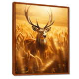 Noble Dear In Summer Wheatfields - Deer Landscape Framed Canvas Art