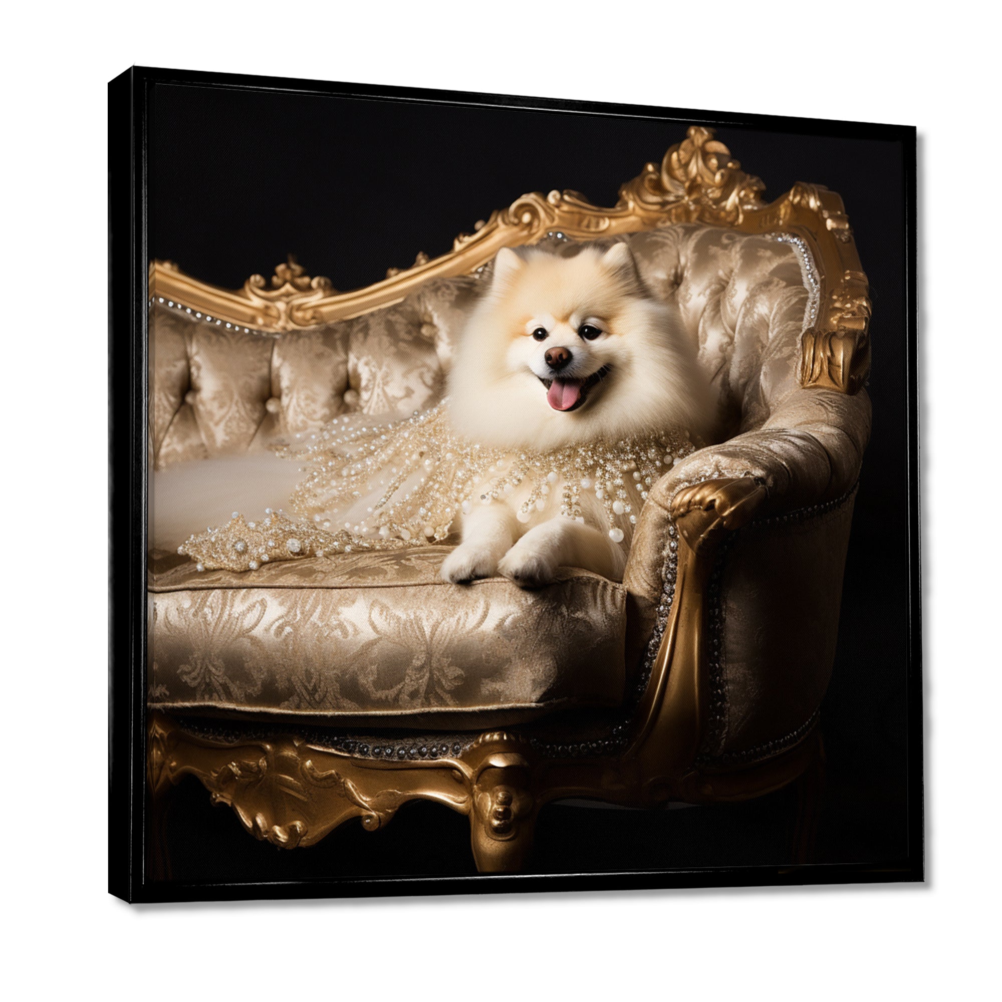 Adorable Pomeranian On Glam Couch - Dog Home Decor Art