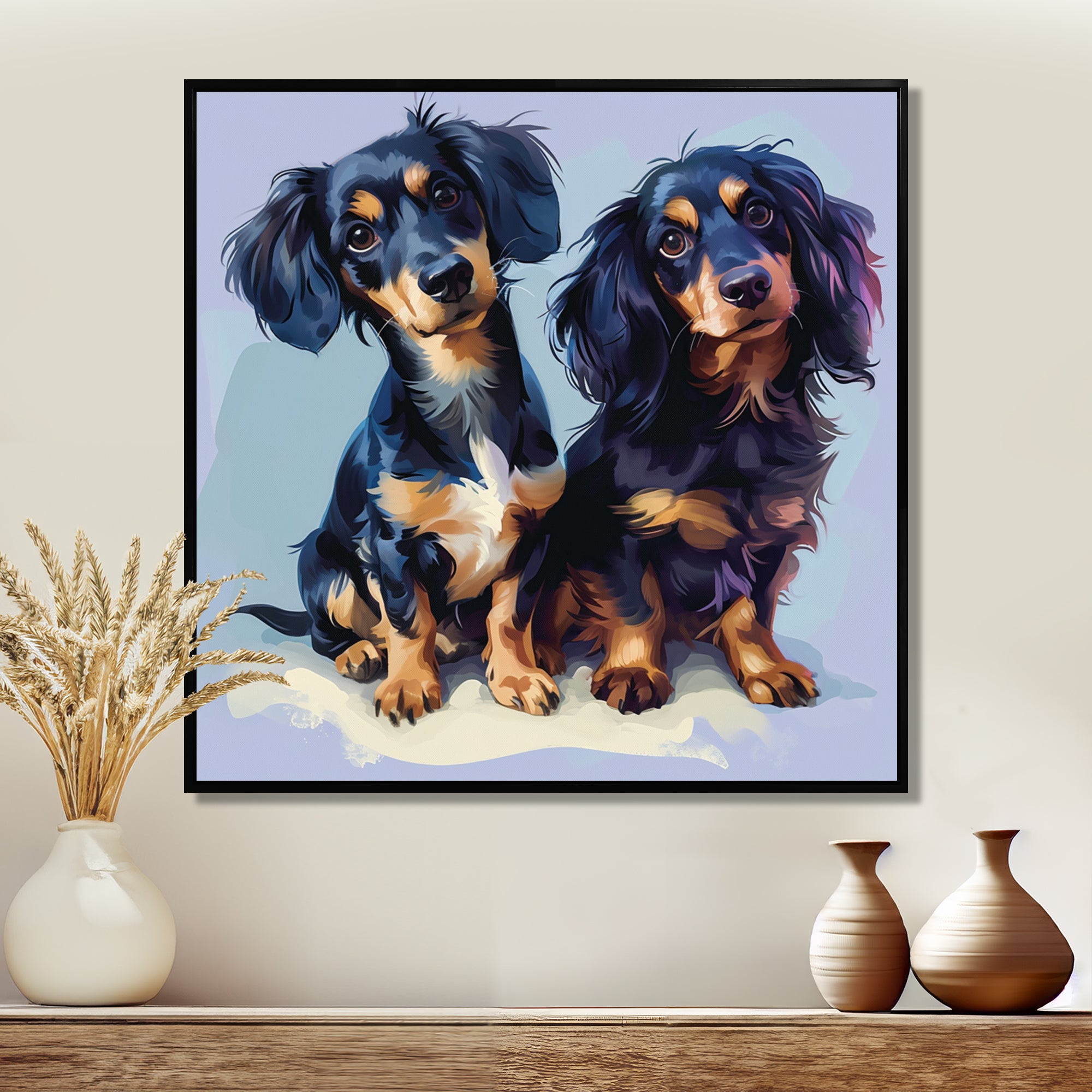 Portrait Of Two Adorable Dachshunds - Dog Dachshund Living Room Wall Art