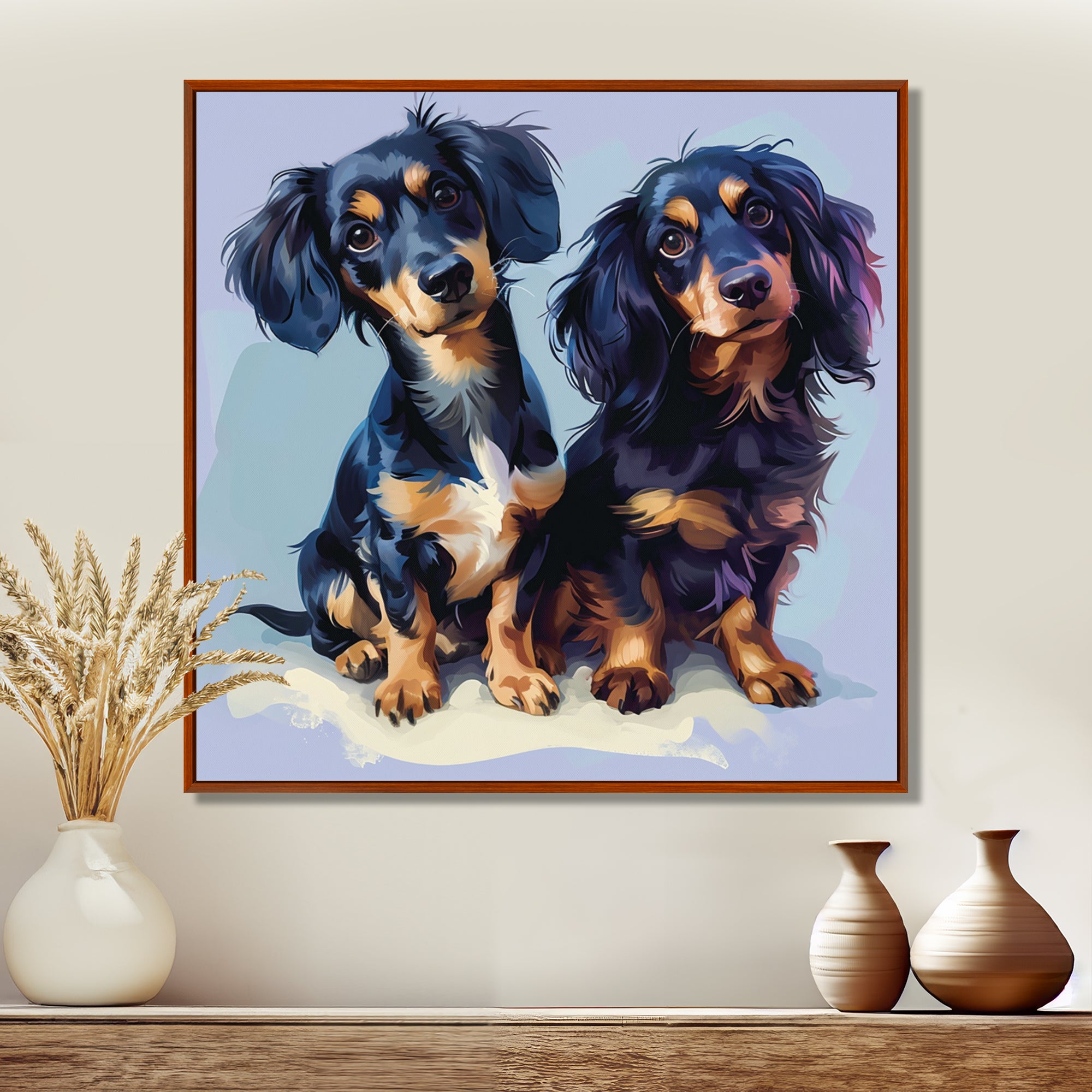 Portrait Of Two Adorable Dachshunds - Dog Dachshund Living Room Wall Art