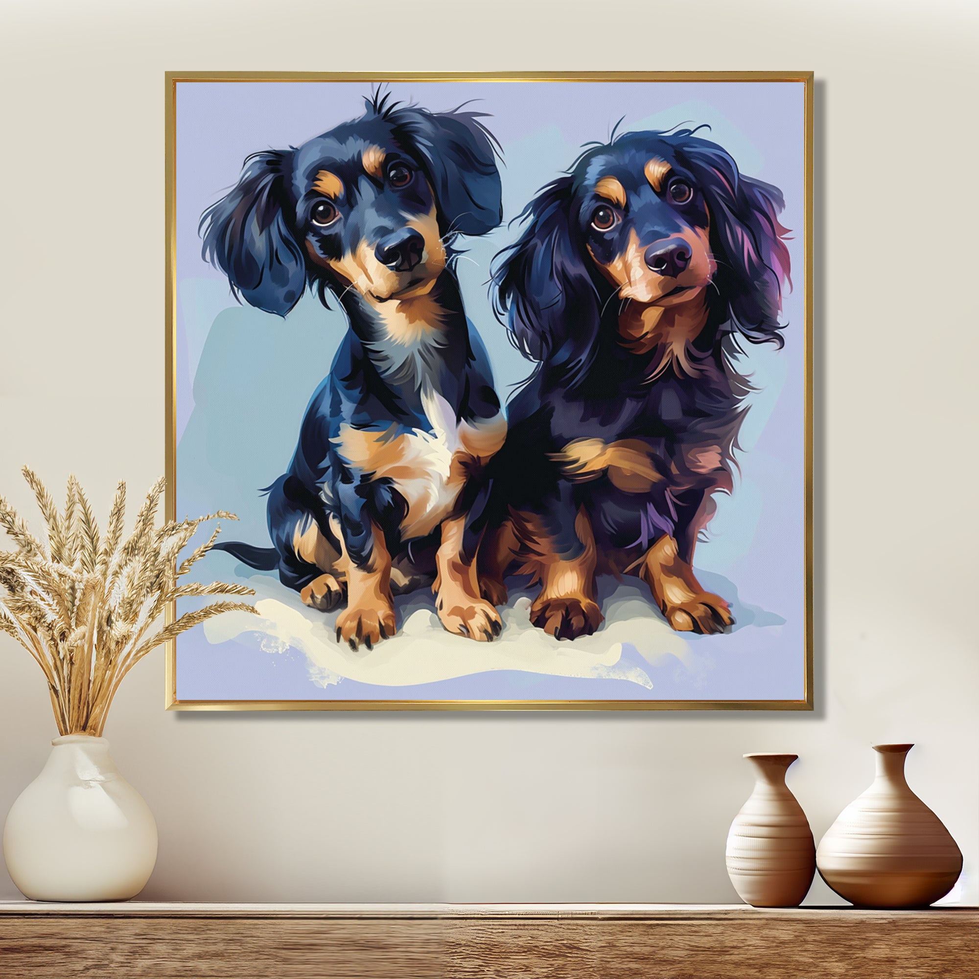 Portrait Of Two Adorable Dachshunds - Dog Dachshund Living Room Wall Art