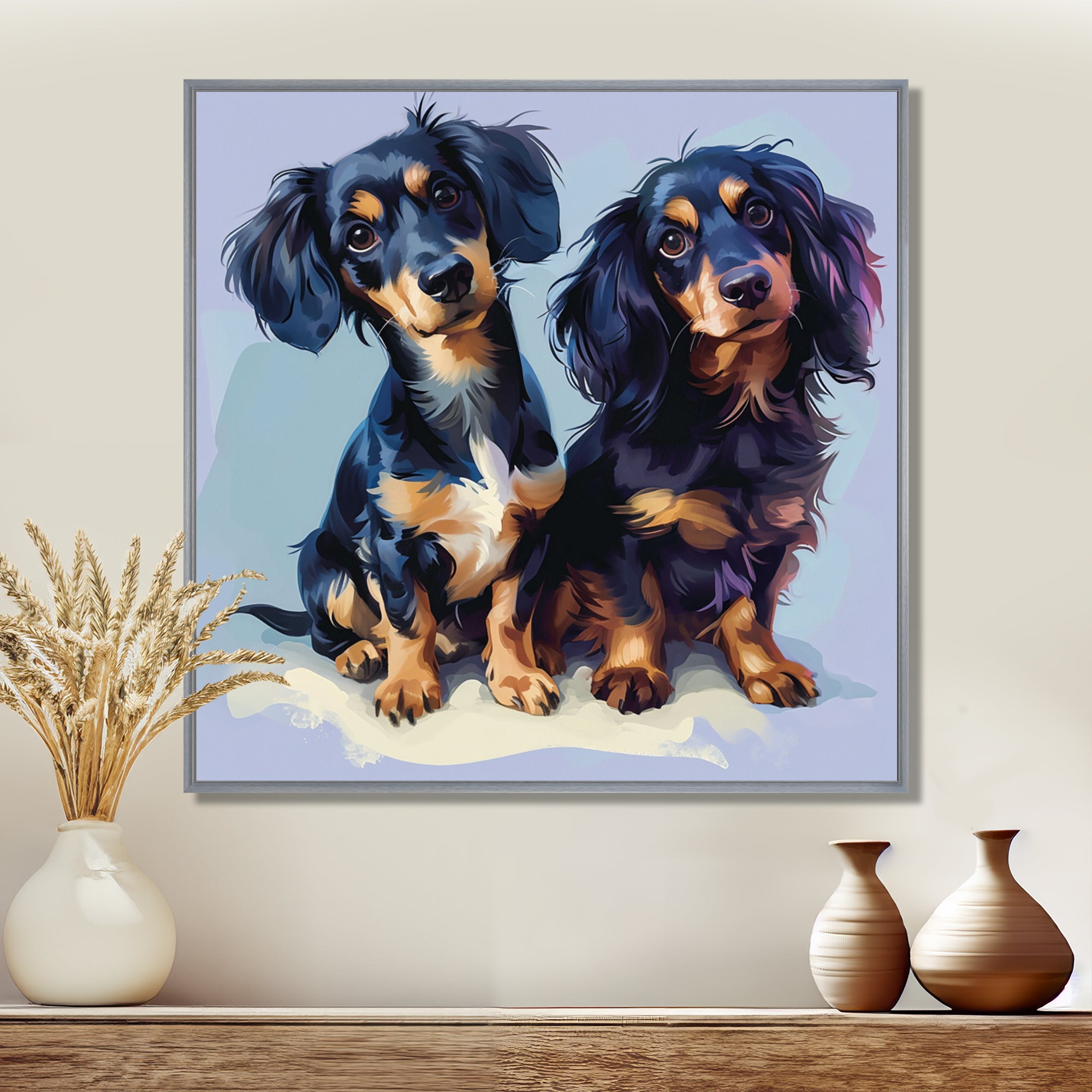 Portrait Of Two Adorable Dachshunds - Dog Dachshund Living Room Wall Art