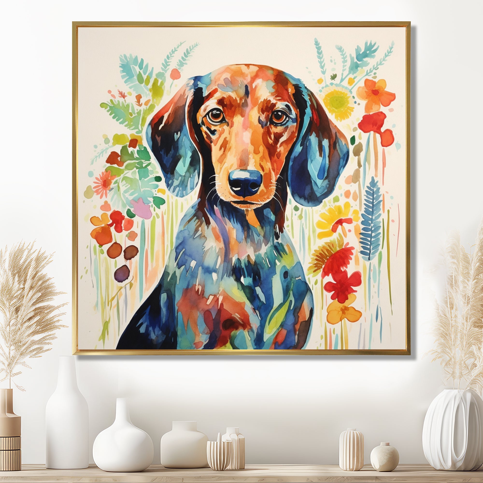 Colorful Portrait Of Endearing Dachshund - Dog Dachshund Bedroom Wall Art