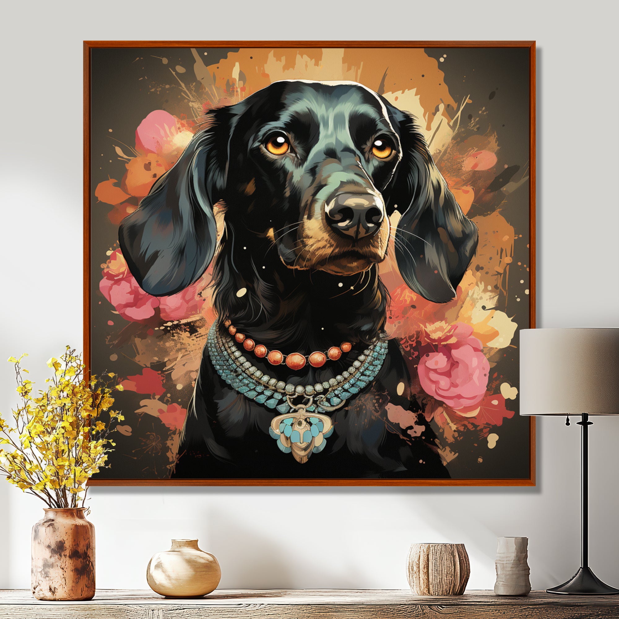 Glamorous Dachshund Portrait - Dog Dachshund Canvas Wall Art