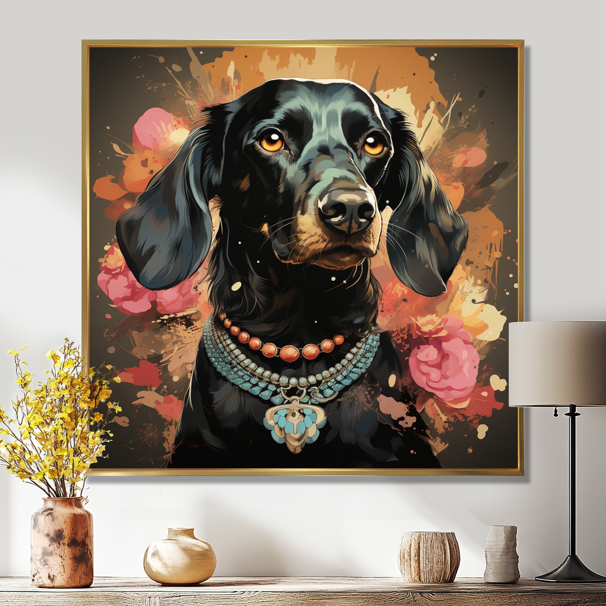 Glamorous Dachshund Portrait - Dog Dachshund Canvas Wall Art