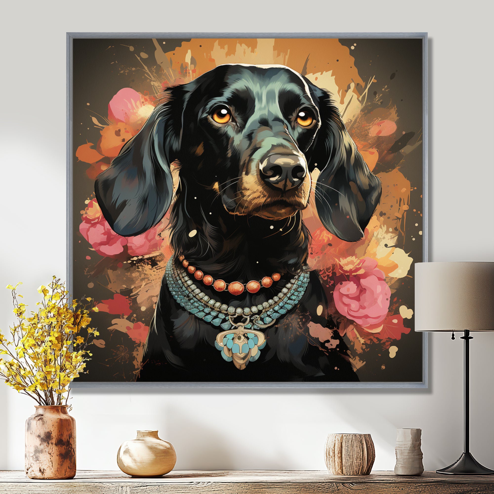 Glamorous Dachshund Portrait - Dog Dachshund Canvas Wall Art