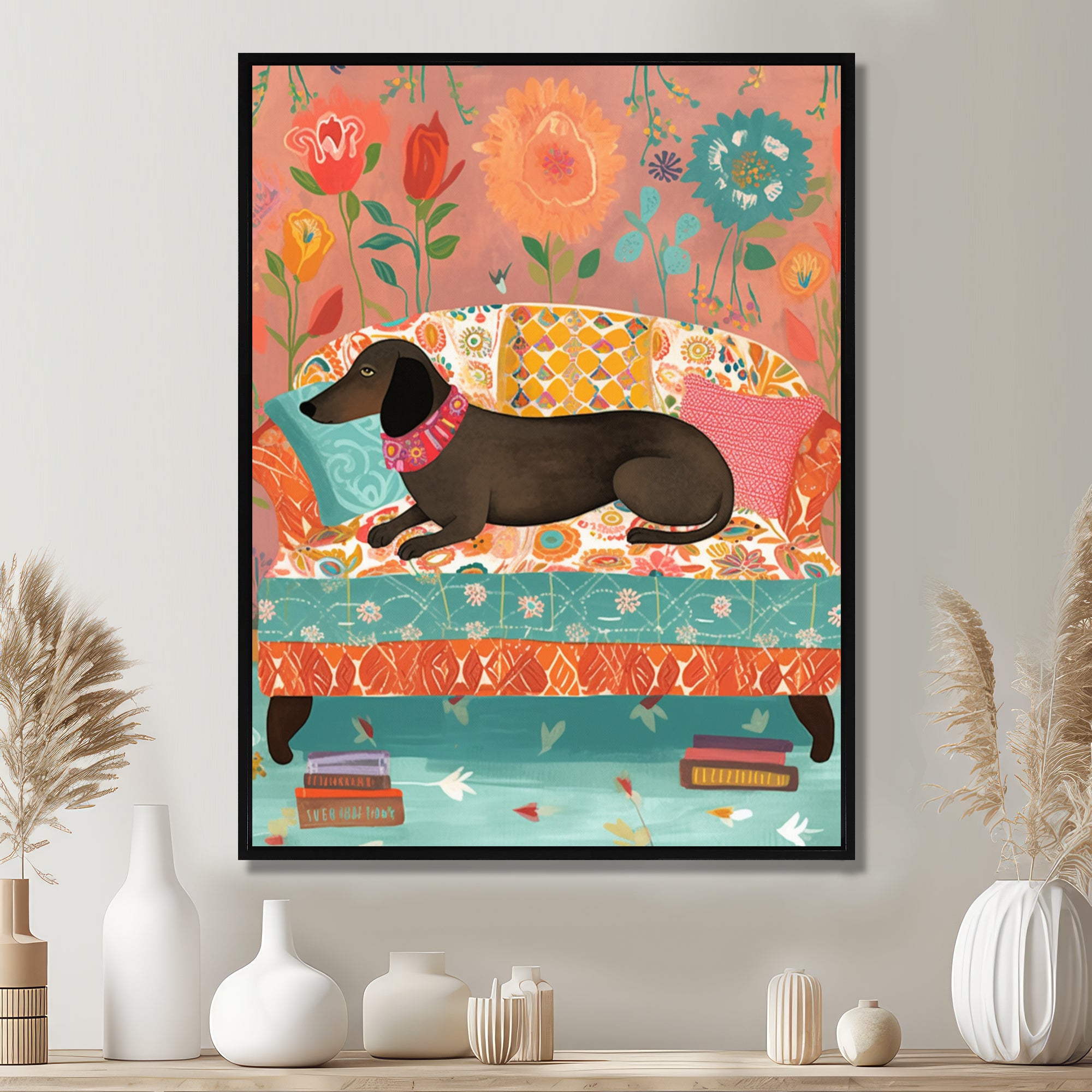 Dachshund Resting On The Couch Boho Interior - Dog Dachshund Wall Decor