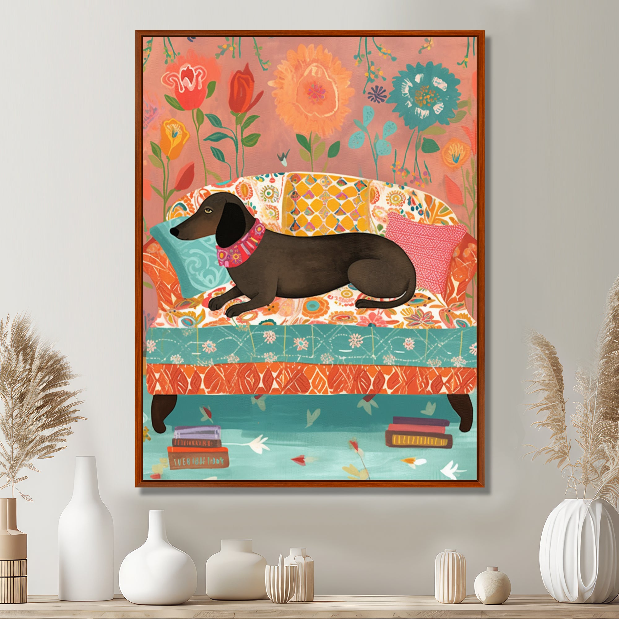 Dachshund Resting On The Couch Boho Interior - Dog Dachshund Wall Decor