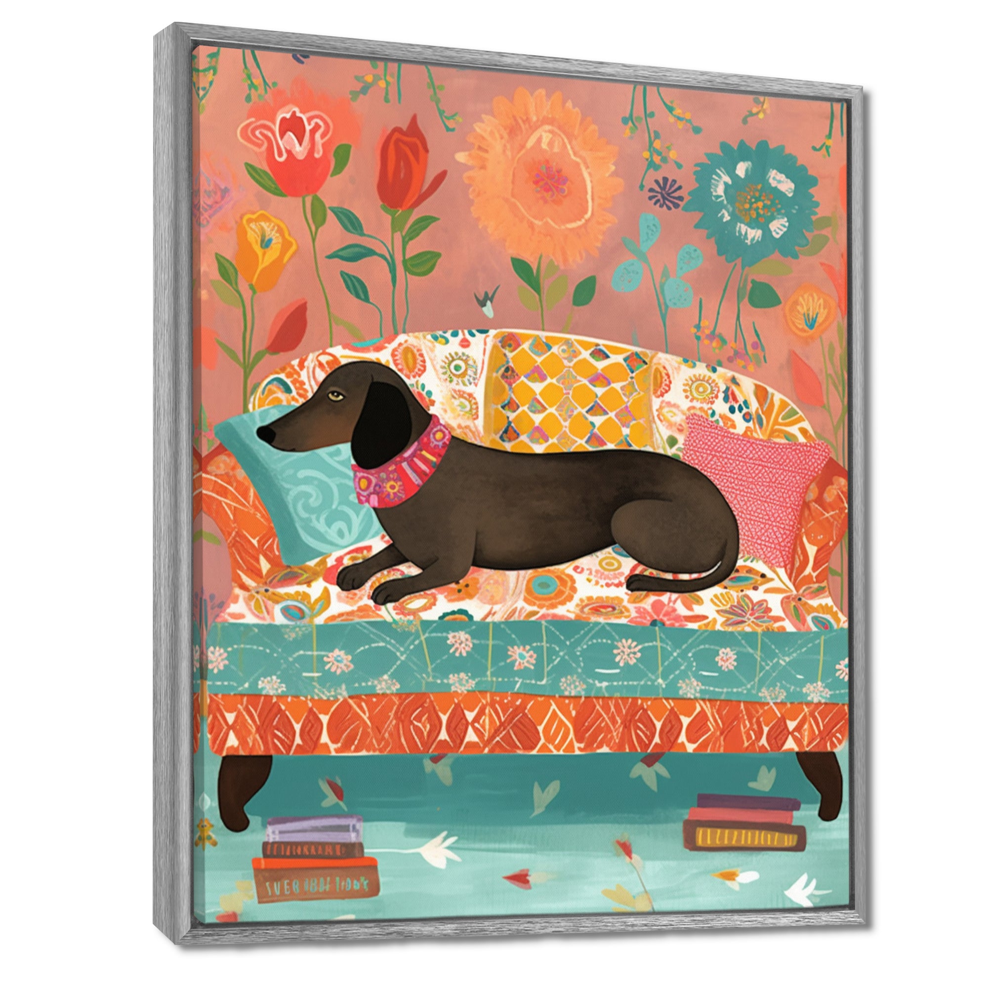Dachshund Resting On The Couch Boho Interior - Dog Dachshund Wall Decor