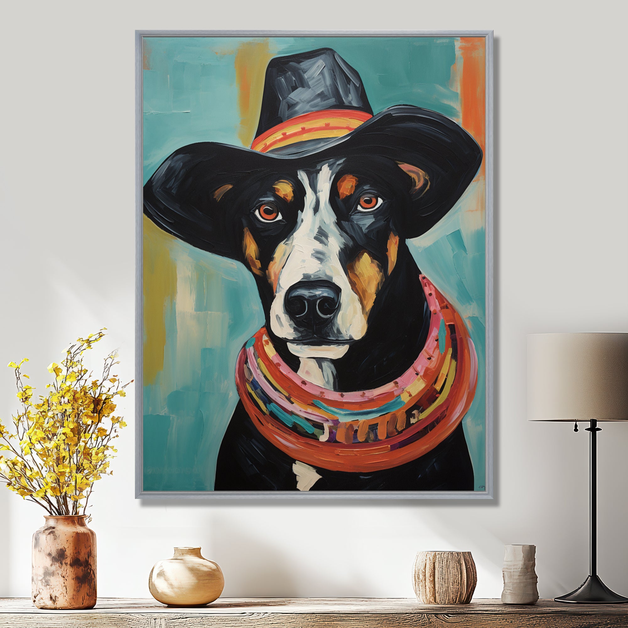 Painting Of Doberman With Black Hat - Dog Doberman Wall Art Prints