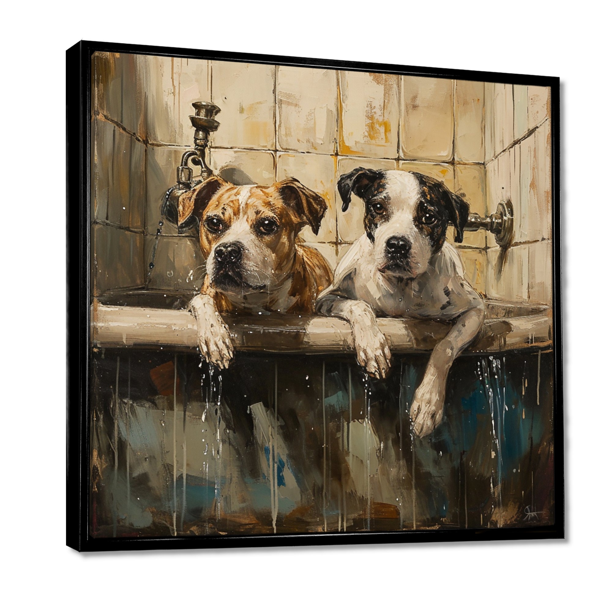 Two Dogs In The Bathtub Vintage - Brown Dog Bathroom Wall Art