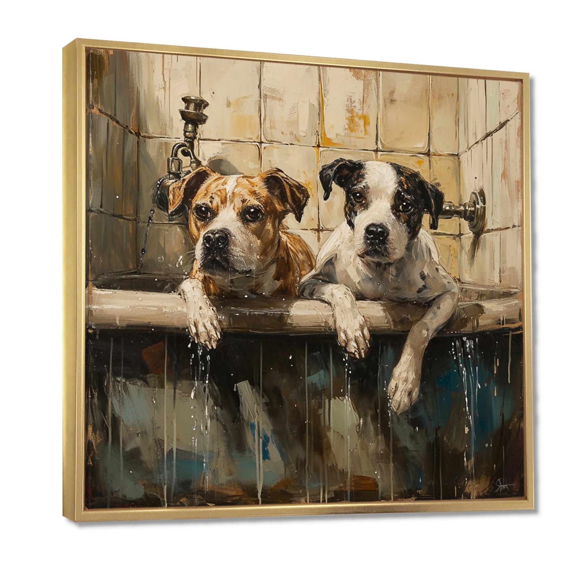 Two Dogs In The Bathtub Vintage - Brown Dog Bathroom Wall Art