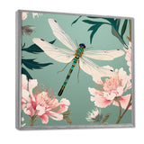 Retro Illustration Of Dragonfly Green Pink - Dragonfly Canvas Wall Art