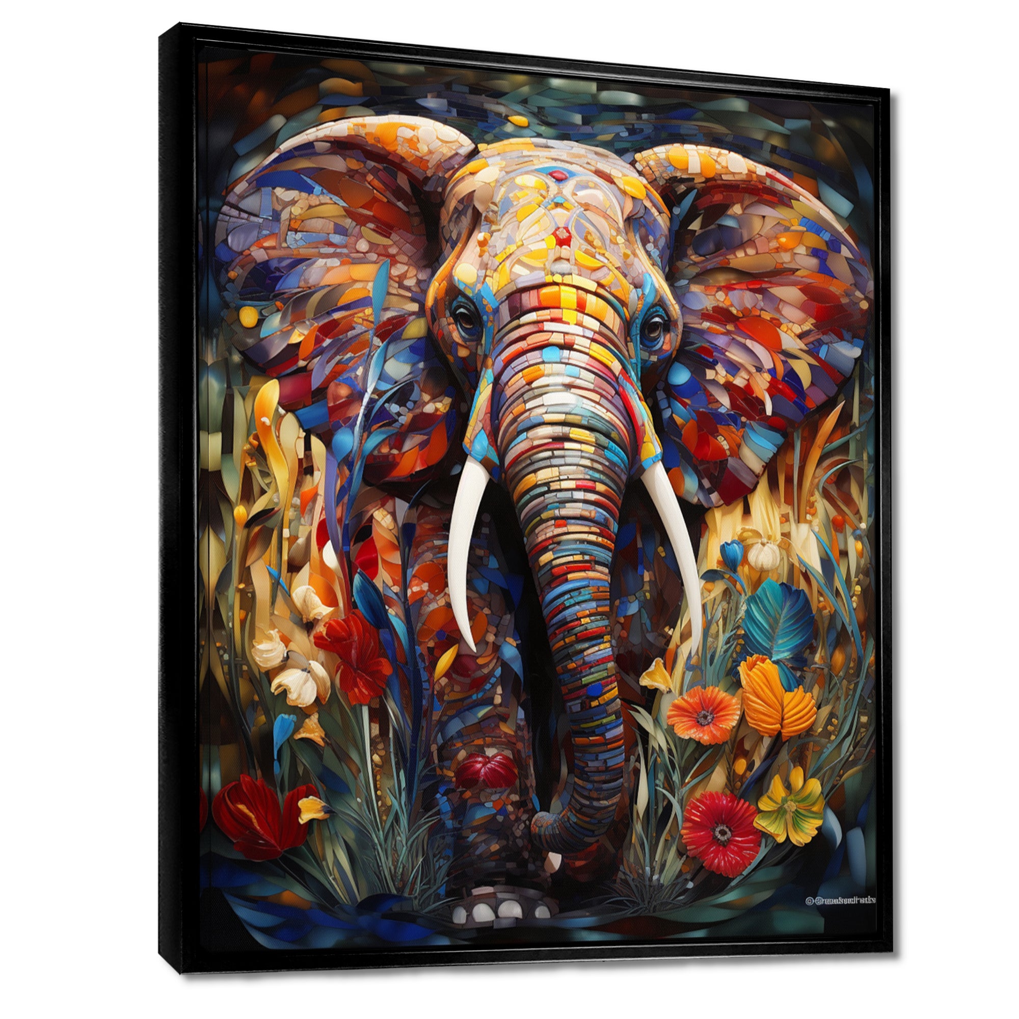 Colorful Elephant With Blooming Flowers - Elephant Fashion Wall Art Prints