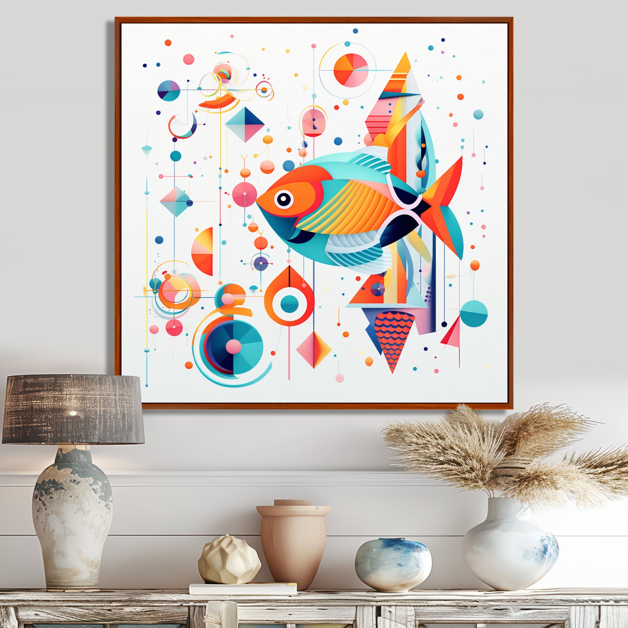 Colorful Goldfish Swimming In The Wild - Fish Framed Canvas Art