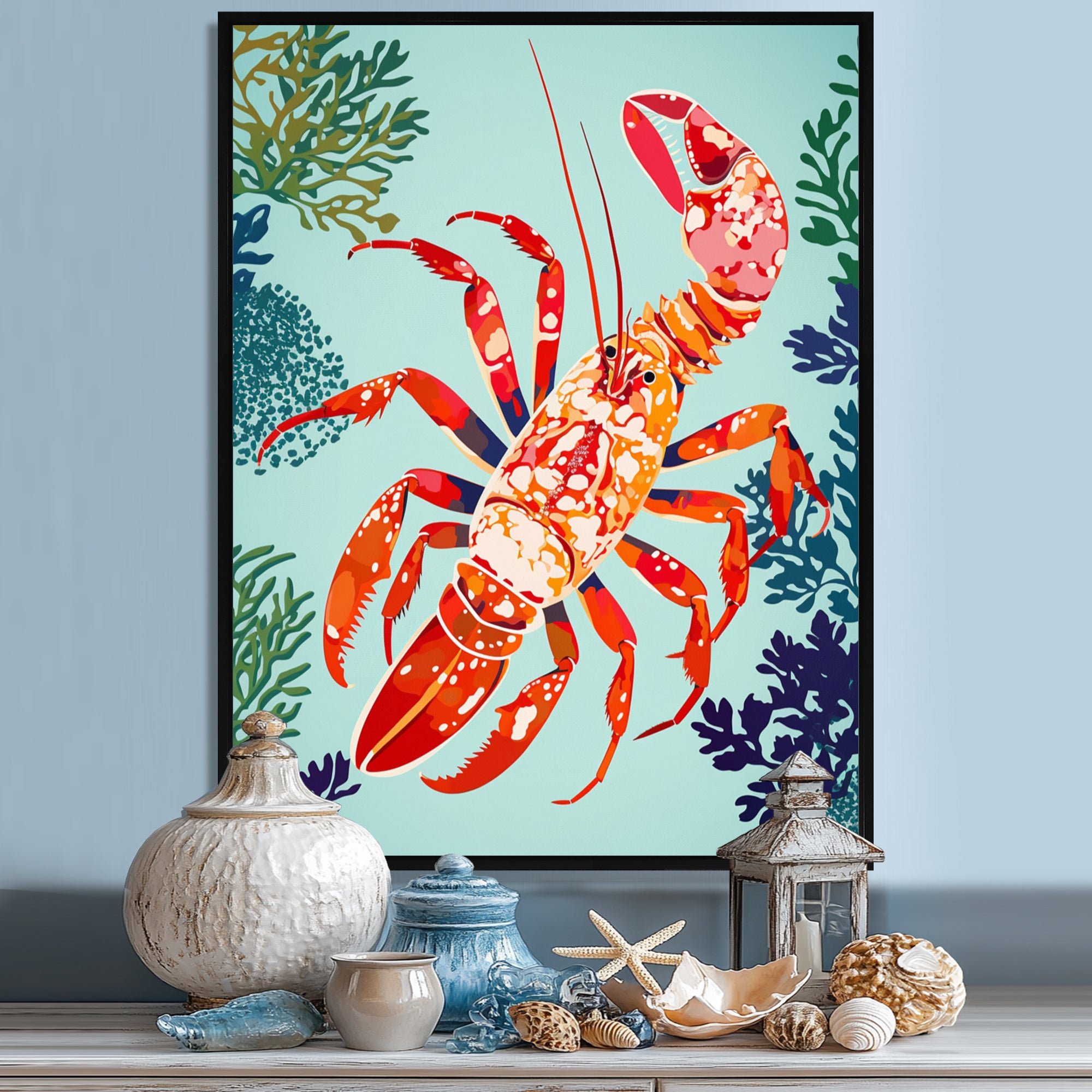 Deep Sea Lobster Retro Illustration - Lobster Large Canvas Wall Art
