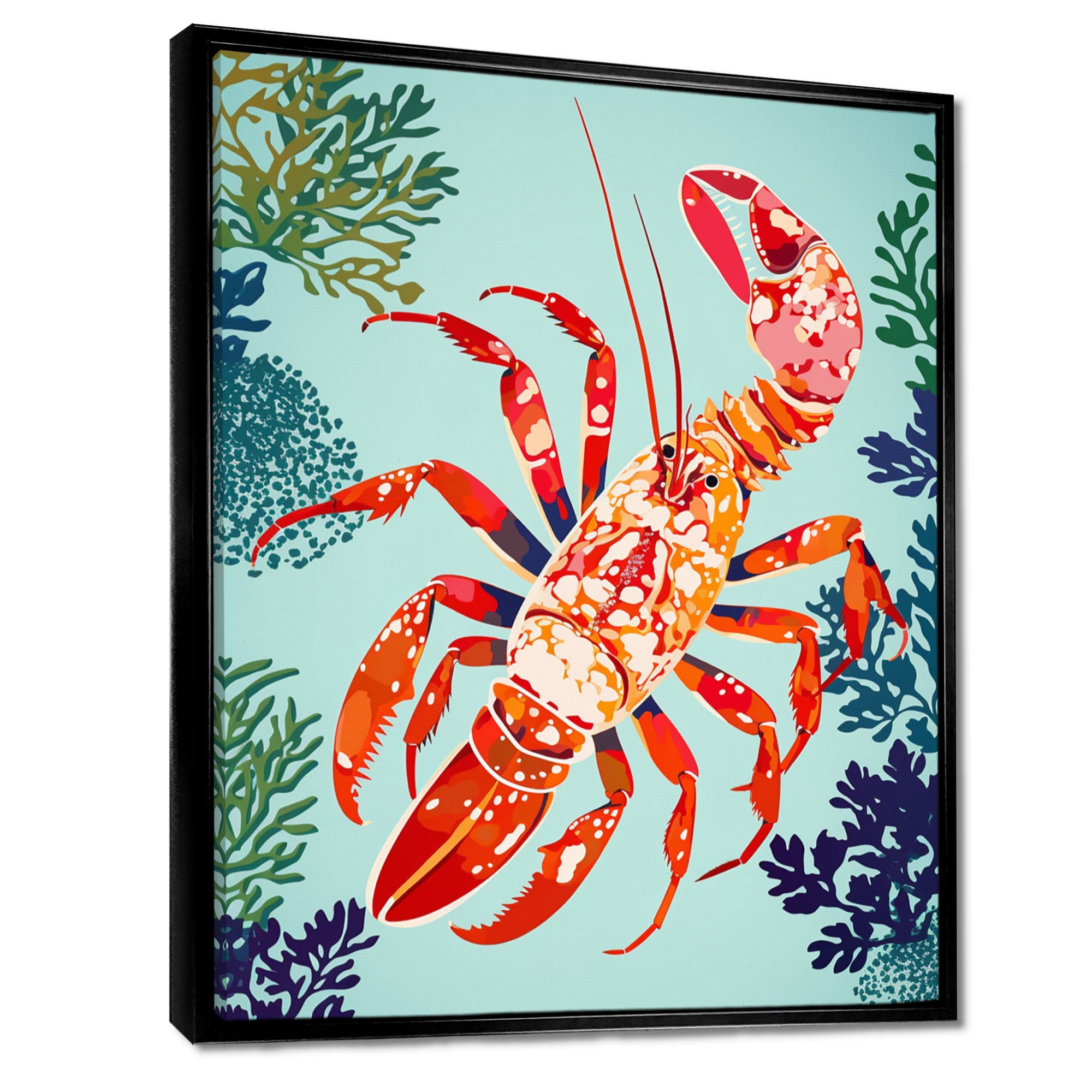 Deep Sea Lobster Retro Illustration - Lobster Large Canvas Wall Art