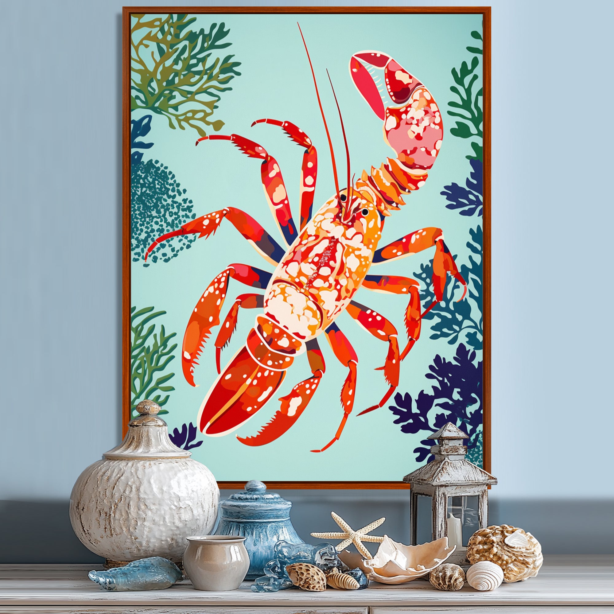 Deep Sea Lobster Retro Illustration - Lobster Large Canvas Wall Art